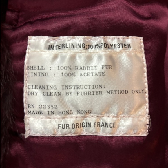 Vintage Split End Ltd 100% Rabbit Fur Coat Burgundy Size Mefium - Picture 8 of 9